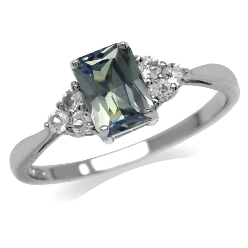 Silvershake Simulated Color Change Alexandrite and White Cubic Zirconia 925 Sterling Silver Engagement Ring Size 5.5 - Image 5